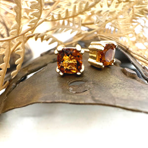 Sophisticated Yellow Gold Double Four Claw Citrine Studs