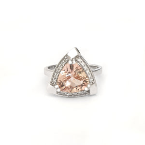 Standout Trilliant Pink Morganite and Diamond Highlight Ring