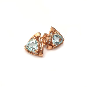 Standout Trilliant Rose Gold Aquamarine and Diamond Highlight Stud Earrings