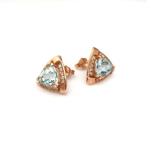 Standout Trilliant Rose Gold Aquamarine and Diamond Highlight Stud Earrings