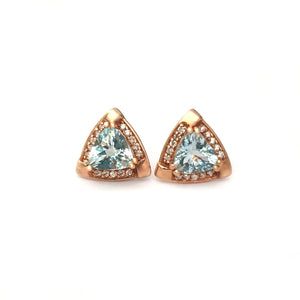 Standout Trilliant Rose Gold Aquamarine and Diamond Highlight Stud Earrings