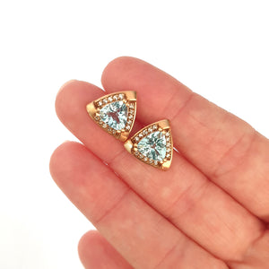 Standout Trilliant Rose Gold Aquamarine and Diamond Highlight Stud Earrings