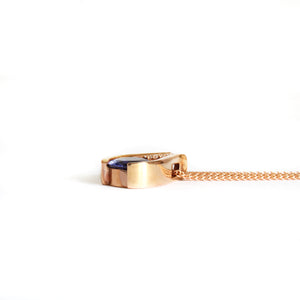 Split Rose Gold Round Tanzanite Pendant with Diamond Stripe Highlight