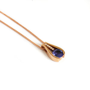 Split Rose Gold Round Tanzanite Pendant with Diamond Stripe Highlight