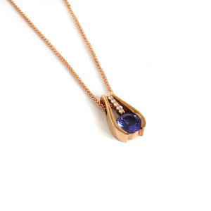 Split Rose Gold Round Tanzanite Pendant with Diamond Stripe Highlight