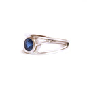 Split Shank Sapphire Round Bezel Set White Gold Ring