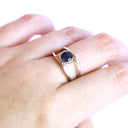 Split Shank Sapphire Round Bezel Set White Gold Ring