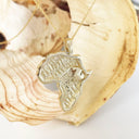 Stand Out Cheetah and White Diamond Solid Africa Map Yellow Gold Pendant