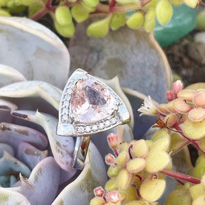 Standout Trilliant Pink Morganite and Diamond Highlight Ring