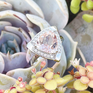 Standout Trilliant Pink Morganite and Diamond Highlight Ring