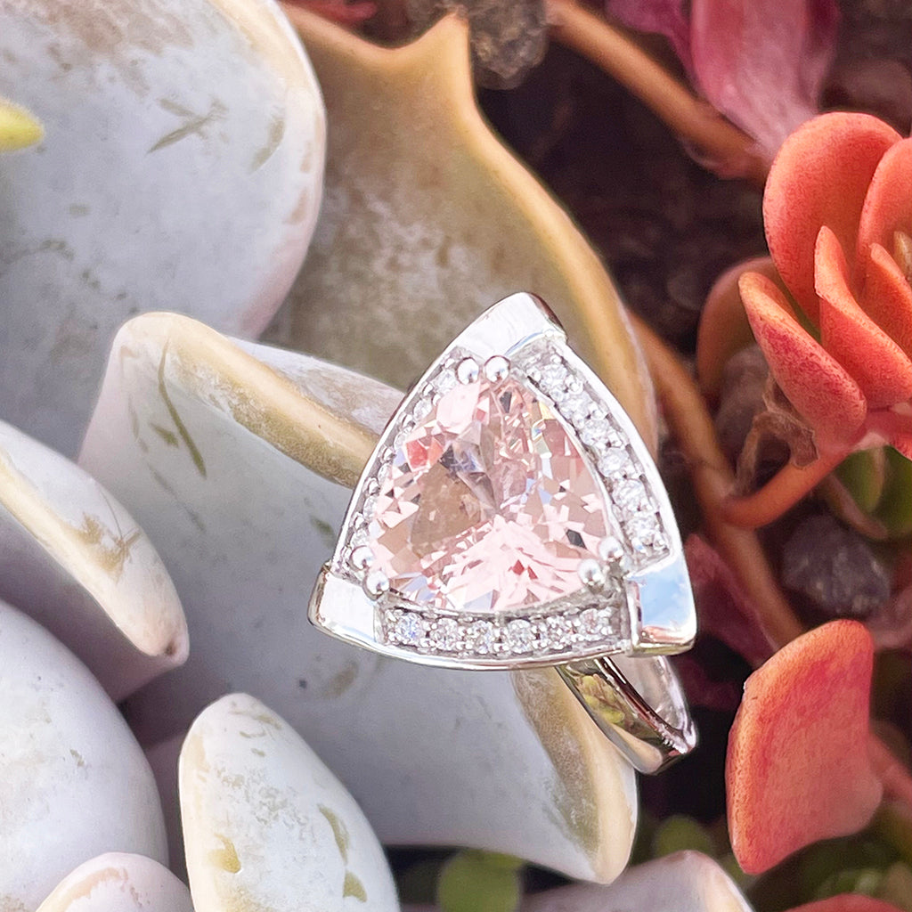 Standout Trilliant Pink Morganite and Diamond Highlight Ring