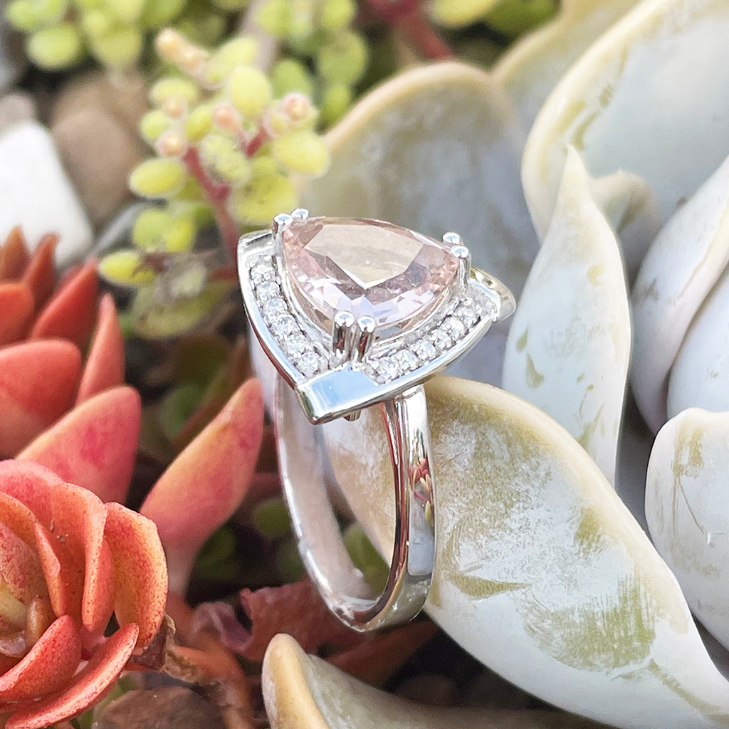 Standout Trilliant Pink Morganite and Diamond Highlight Ring