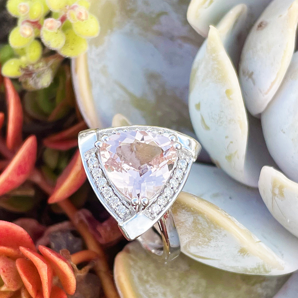 Standout Trilliant Pink Morganite and Diamond Highlight Ring