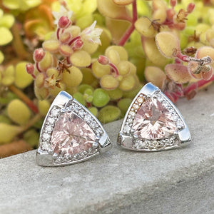 Standout Trilliant Pink Morganite and Diamond Highlight Stud Earrings