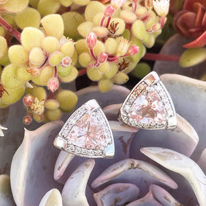 Standout Trilliant Pink Morganite and Diamond Highlight Stud Earrings