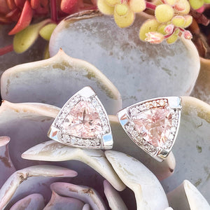 Standout Trilliant Pink Morganite and Diamond Highlight Stud Earrings