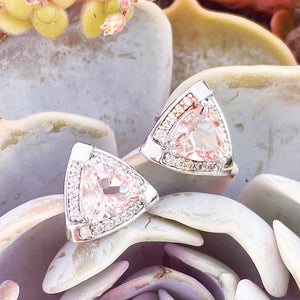 Standout Trilliant Pink Morganite and Diamond Highlight Stud Earrings