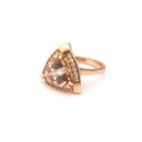 Standout Trilliant Rose Gold Peach Morganite and Diamond Highlight Ring