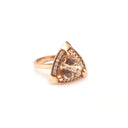 Standout Trilliant Rose Gold Peach Morganite and Diamond Highlight Ring