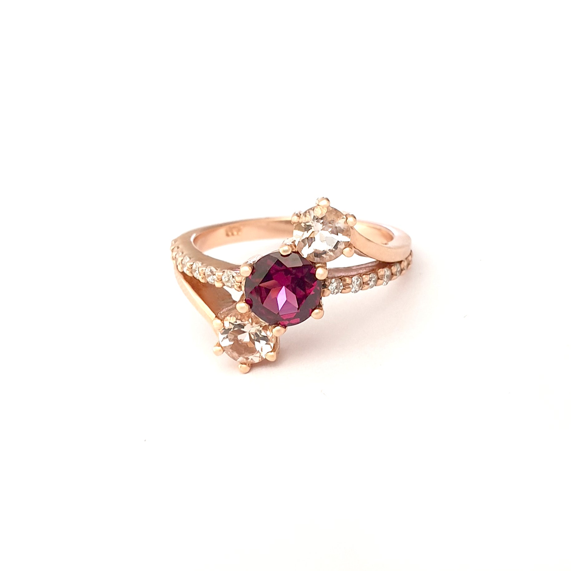 Starburst Rhodalite and Morganite Rose Gold Ring