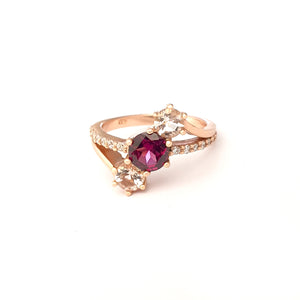 Starburst Rhodalite and Morganite Rose Gold Ring