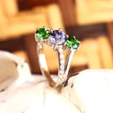 Starburst Tanzanite and Tsavorite White Gold Ring