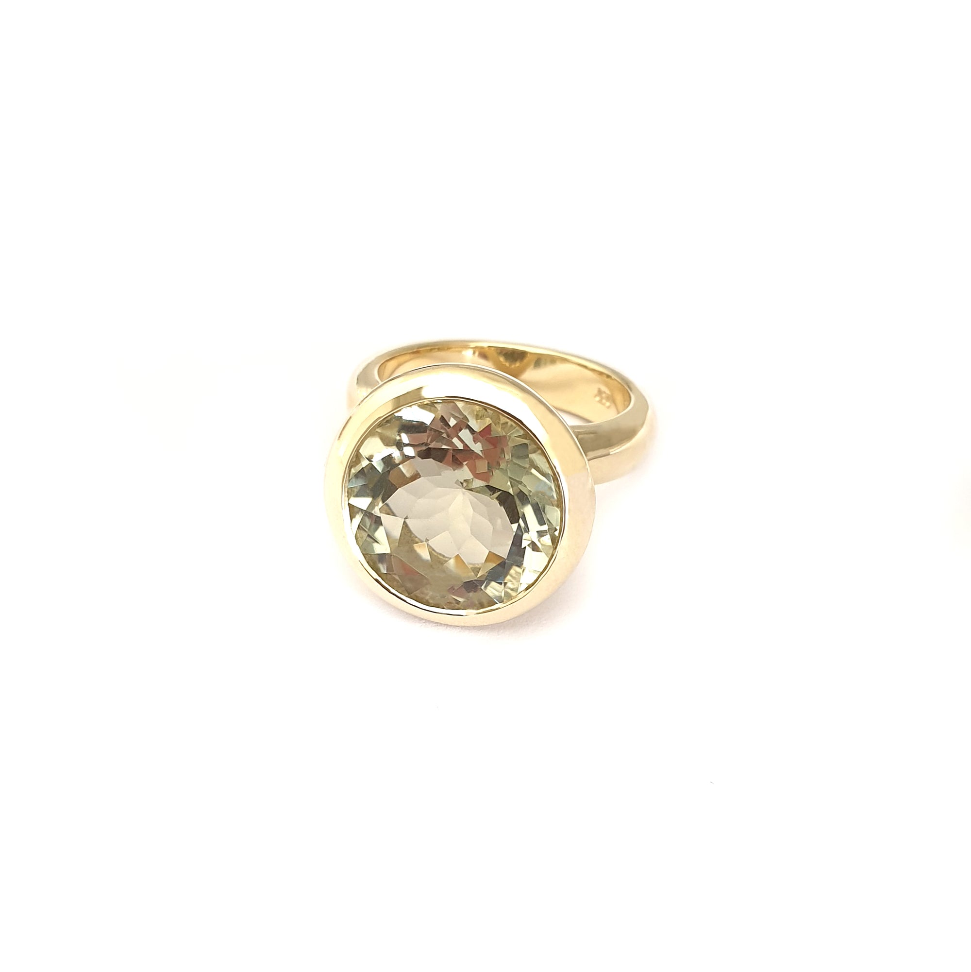 Statement Round Cut Green Amethyst Yellow Gold Ring