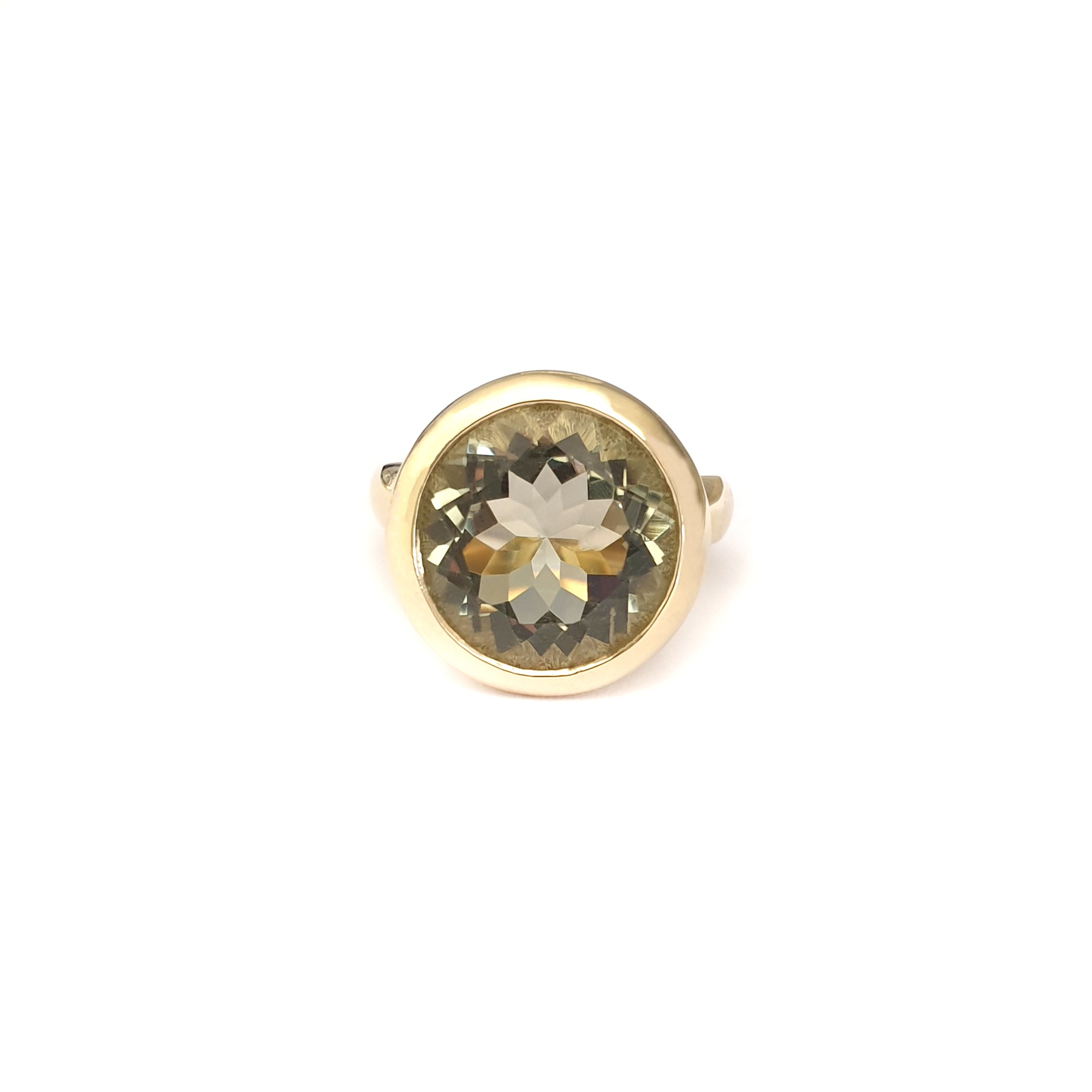 Statement Round Cut Green Amethyst Yellow Gold Ring