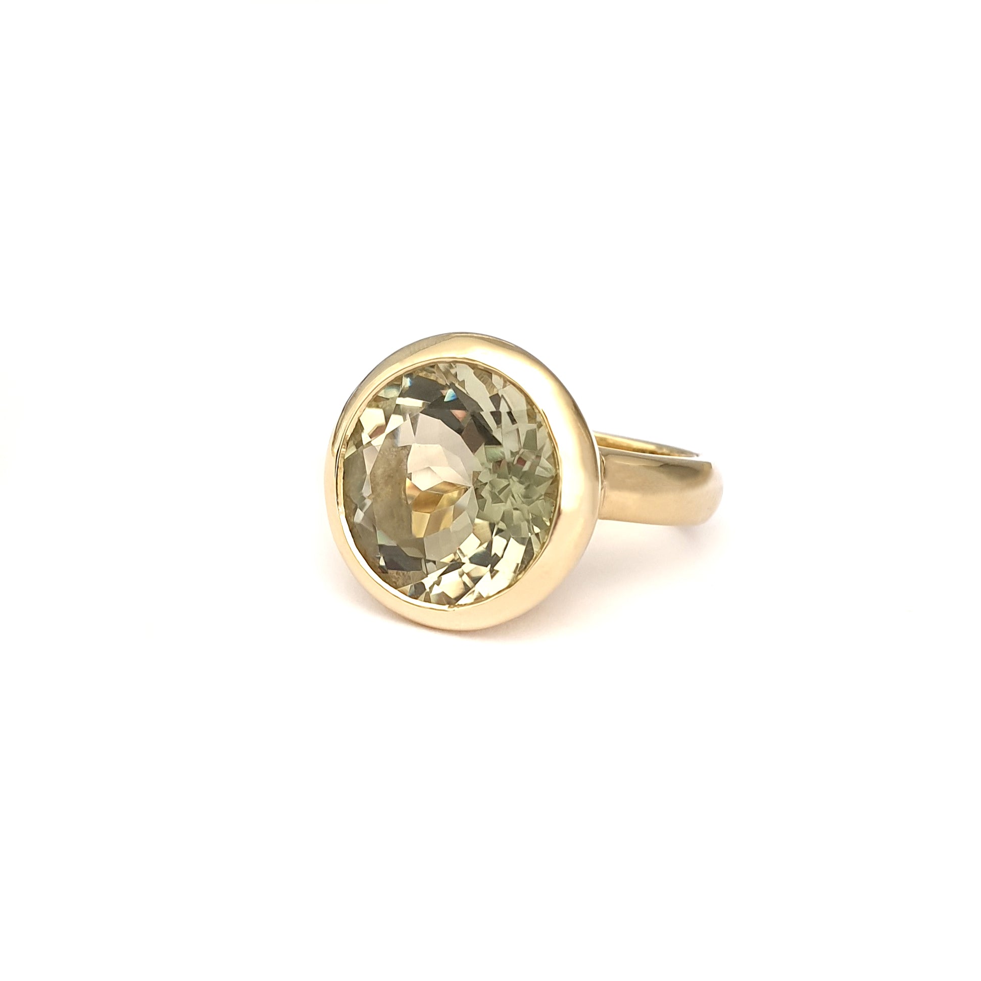 Statement Round Cut Green Amethyst Yellow Gold Ring