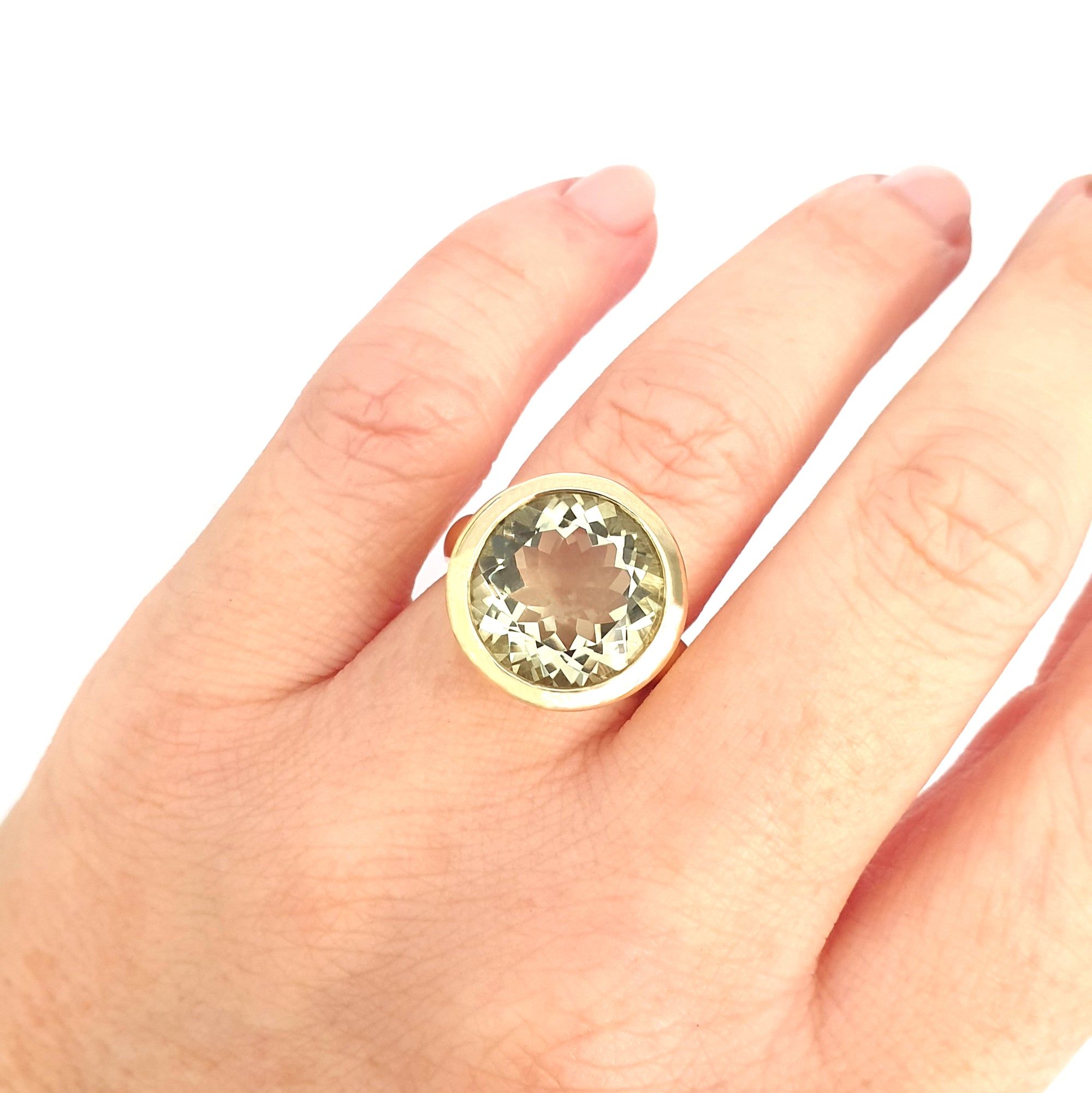 Statement Round Cut Green Amethyst Yellow Gold Ring