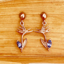 Tanzanite Bird of Paradise Rose Gold Drop Earrings