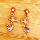 Tanzanite Bird of Paradise Rose Gold Drop Earrings
