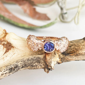 Striking Double Lion and Tanzanite Rose Gold Ring