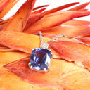 Stunning Cushion Cut Double Claw Tanzanite And Diamond Accent White Gold Pendant