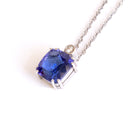 Stunning Cushion Cut Double Claw Tanzanite And Diamond Accent White Gold Pendant