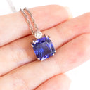Stunning Cushion Cut Double Claw Tanzanite And Diamond Accent White Gold Pendant
