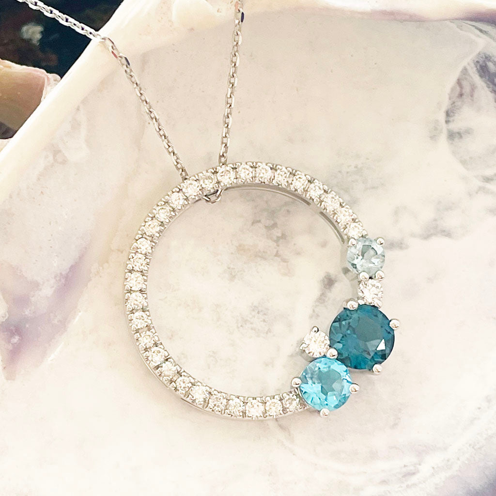 Topaz and Aquamarine and diamond pendant