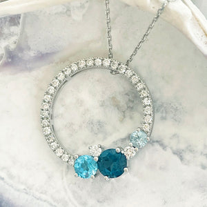 Topaz and Aquamarine and diamond pendant