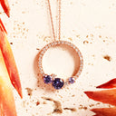 Stunning Multi Tanzanite and Diamond Gemstone Cluster Diamond Halo Rose Gold Pendant