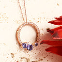 Stunning Multi Tanzanite and Diamond Gemstone Cluster Diamond Halo Rose Gold Pendant