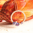 Stunning Multi Tanzanite and Diamond Gemstone Cluster Diamond Halo Rose Gold Pendant