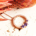 Stunning Multi Tanzanite and Diamond Gemstone Cluster Diamond Halo Rose Gold Pendant