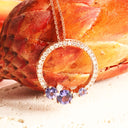 Stunning Multi Tanzanite and Diamond Gemstone Cluster Diamond Halo Rose Gold Pendant