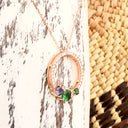 Stunning Multi Tanzanite and Tsavorite Gemstone Cluster Diamond Halo Rose Gold Pendant