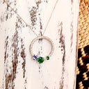 Stunning Multi Tanzanite and Tsavorite Gemstone Cluster Diamond Halo White Gold Pendant