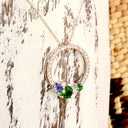 Stunning Multi Tanzanite and Tsavorite Gemstone Cluster Diamond Halo White Gold Pendant