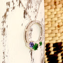 Stunning Multi Tanzanite and Tsavorite Gemstone Cluster Diamond Halo White Gold Pendant