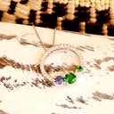 Stunning Multi Tanzanite and Tsavorite Gemstone Cluster Diamond Halo White Gold Pendant