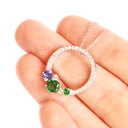 Stunning Multi Tanzanite and Tsavorite Gemstone Cluster Diamond Halo White Gold Pendant