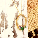 Stunning Multi Tanzanite and Tsavorite Gemstone Cluster Diamond Halo Yellow Gold Pendant